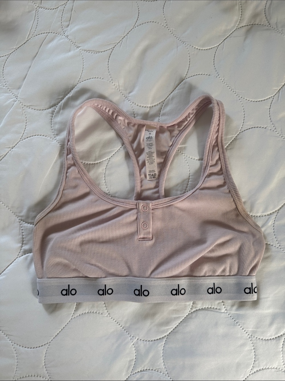 ALO Yoga Ribbed Racerback Sports Bralette in Light Pink